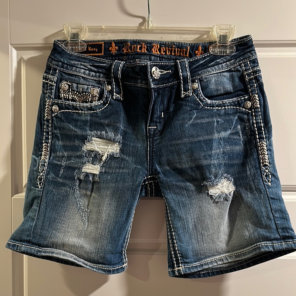 Rock Revival Blue Distressed Jean Shorts